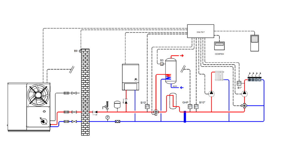 Een voorbeeldopstelling van een gasabsorptiewarmtepomp in een residentiële toepassing 