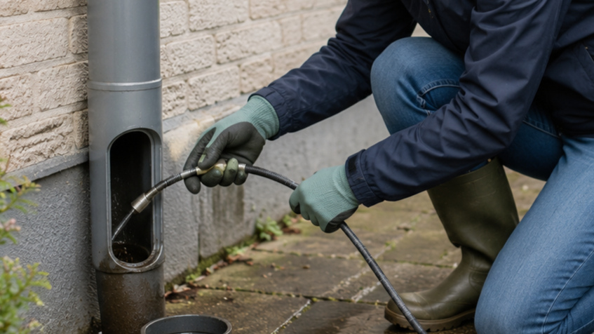 regenpijp schoonmaken via inspectieluik